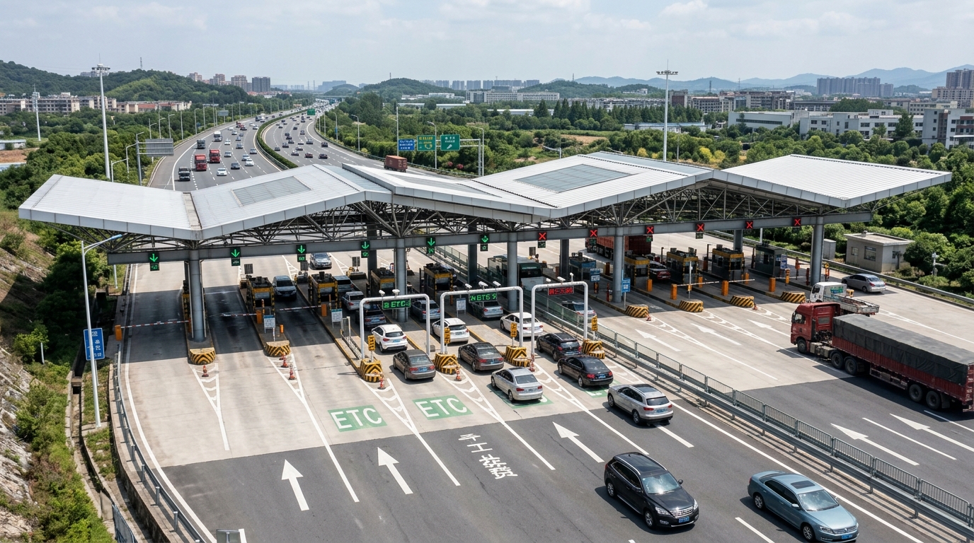 高速公路收费站入口广场与干线通道站线协同主动控流系统现场示意图